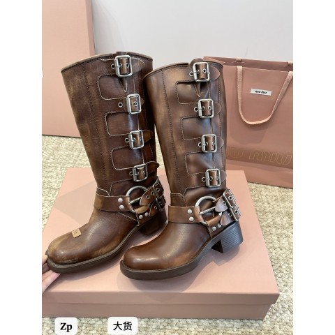 미우미우 레더 버클 바이커 부츠 (정품급)